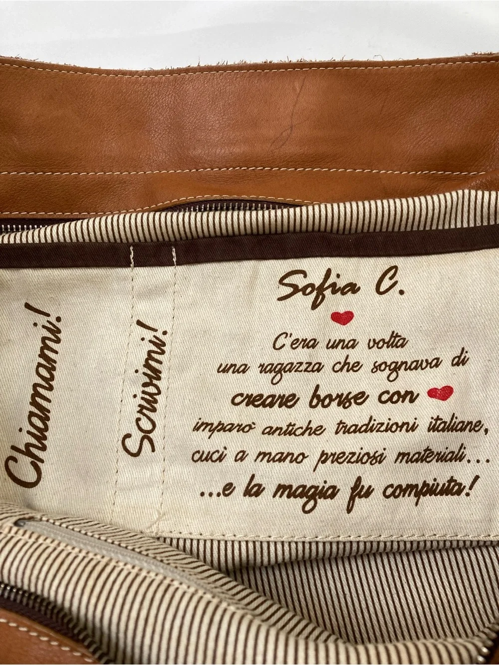 Sofia C. Large Slouchy Leather Hobo Bag - Made in Italy - Tan & Dark Brown